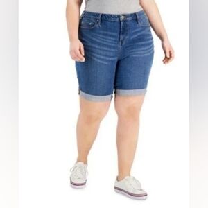 Tommy Hilfiger Women's Blue Cuffed Denim Shorts Plus Size 16W Super Cute - NEW